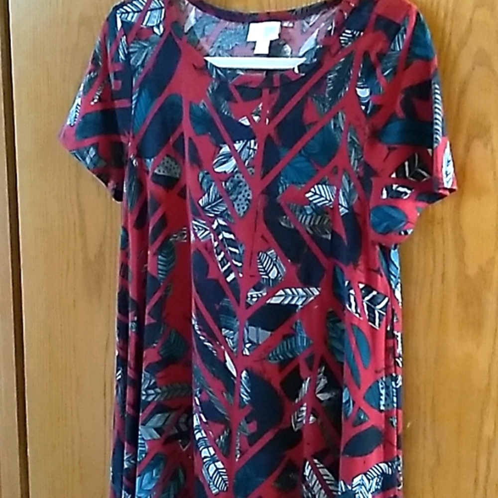 LuLaRoe red feathers Carly dress